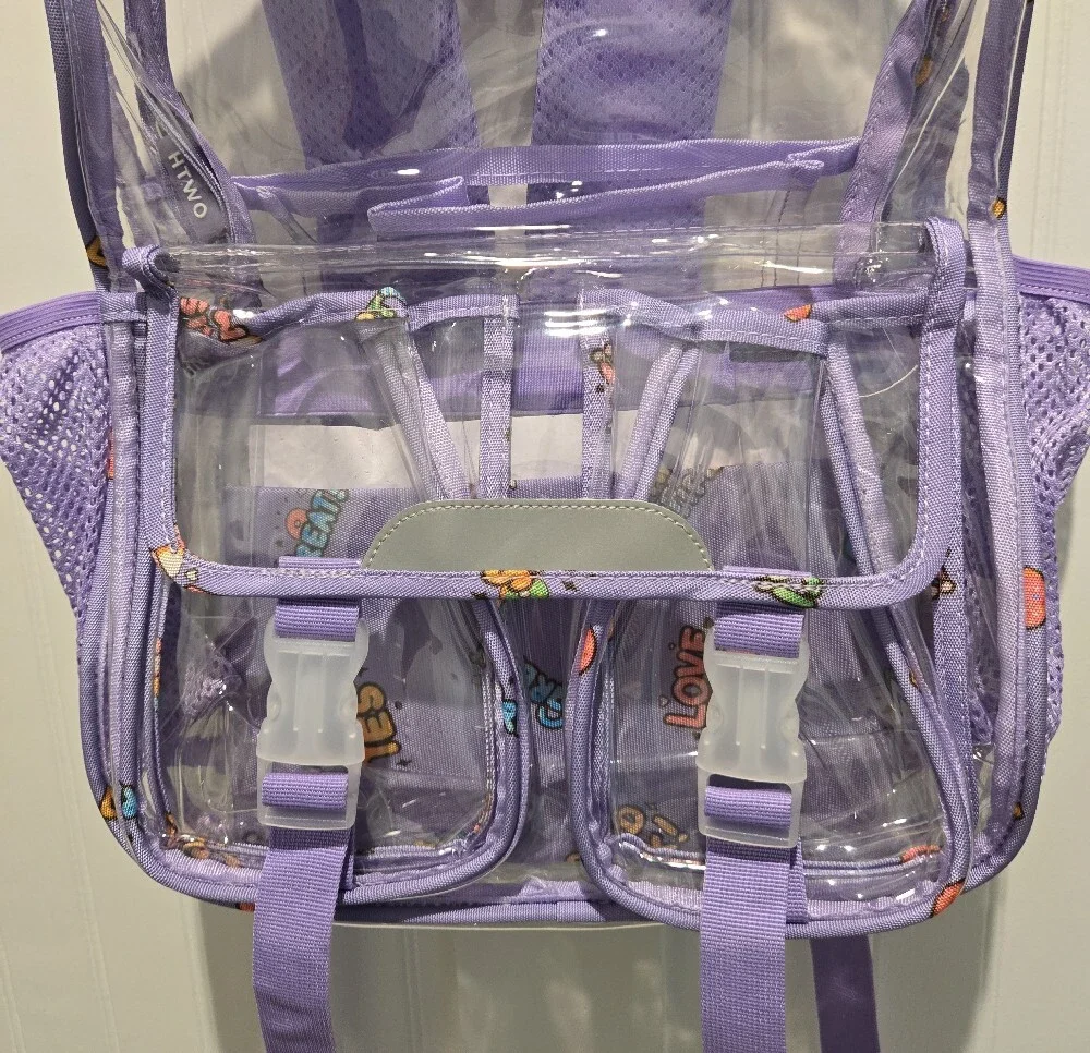 HTWO Clear Backpack Kids Purple PVC School Book Bag New with Tags Adjustable